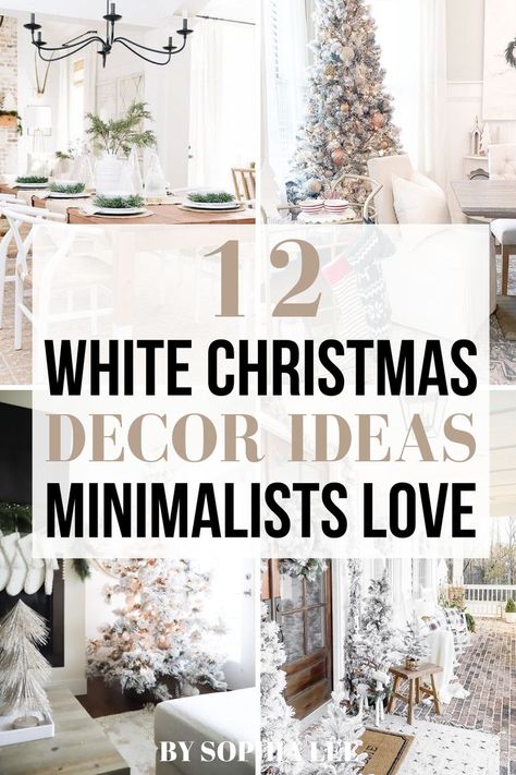 Completely obsessed with these white Christmas decor ideas! Can't wait to use them in my apartment this year! Xmas White Decorations, Good And White Christmas Decor, White Monochromatic Christmas Tree, Simple White Christmas Tree Ideas, White Tree Ornaments, White Out Christmas Decor, White Christmas Trees Decorating Ideas, Minimalist White Christmas Decor, Christmas White Table Decorations