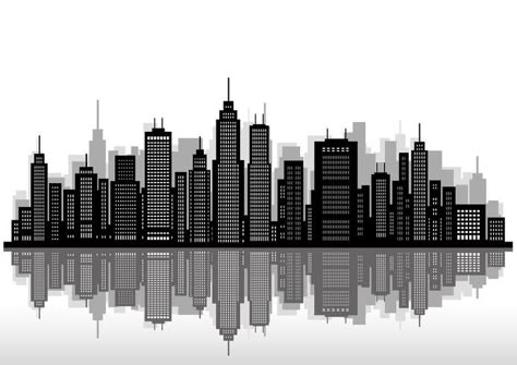 Cityscape with skyscrapers, vector illustration. Skyline Image, Cityscape Silhouette, Virtual City, Skyline Drawing, Water City, Perjalanan Kota, Background Water, Skyline Silhouette, City Vector