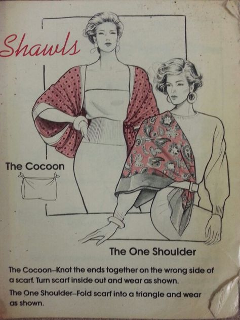 Shawls (Scarf tying - pg 3) Shawl To Shirt, Scarf Shawl Tying, Shawl Ties Ideas, How To Make A Shawl Out Of Fabric, Scarf Around Shoulders, Shoulder Shawl, Shoulder Scarf, Off The Shoulder Shawl, Scarf On Shoulder