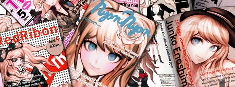 Danganronpa Banner Gif, Junko Enoshima Magazine, Junko Enoshima Banner, Danganronpa Twitter Header, Danganronpa Discord Banner, Junko Enoshima Official Art, Junko Pose, Junko Enoshima Aesthetic, Danganronpa Widget