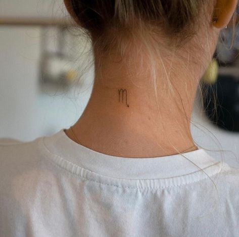 Scorpio Tattoo Glyph, Tiny Scorpio Sign Tattoo, Scorpio Tattoo On Neck, Scorpio Tattoo Behind The Ear, Star Sign Tattoos Scorpio, M Scorpio Tattoo, Elegant Scorpio Tattoo, Scorpio Glyph Tattoo, Scorpion Tattoo Meaning