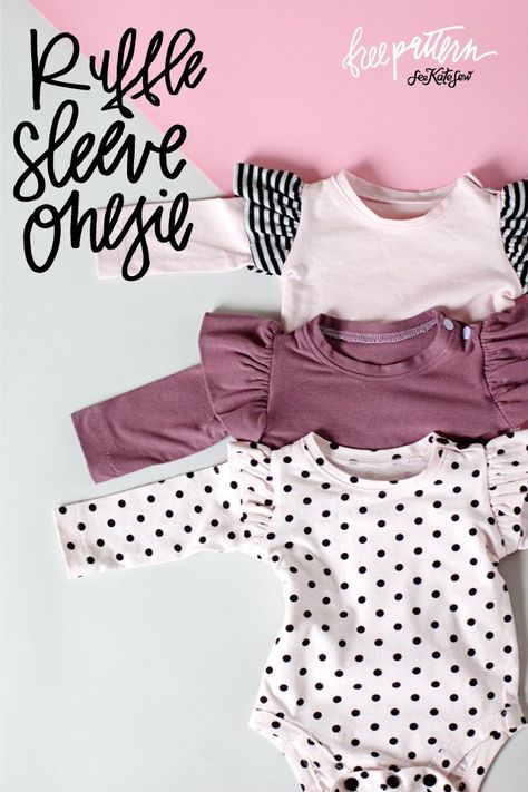 Ruffle Sleeve Onesie + Basic Onesie Pattern (FREE)! - see kate sew Onesie Diy, Onesie Pattern, Projek Menjahit, Sewing For Babies, Sewing Baby Clothes, Sew Baby, Handmade Baby Clothes, Diy Baby Clothes, Sewing For Baby