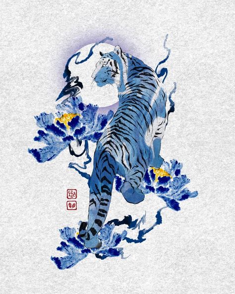 Tigre Y Dragon, Half Sleeve Tattoos Sketches, Japanese Tiger Tattoo, Japanese Tiger, Tiger Artwork, Tiger Illustration, Asian Tattoos, Tattoo Project, Tiger Art