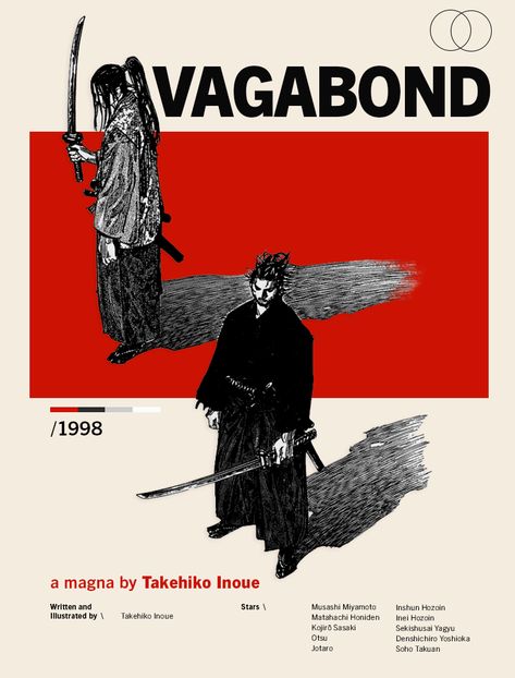 Aesthetic Manga Poster, Vagabond Minimalist Poster, Vagabond Graphic Design, Berserk Poster Manga, Anime Posters Vintage, Graphic Poster Design Ideas, Anime Poster Ideas, Photoshop Poster Ideas, Comic Poster Design