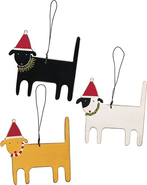 Amazon.com: Primitives by Kathy Rustic Wood Ornaments, Set of 3, White, Black, Yellow (23155) : Home & Kitchen Holly Wreath, Dog Christmas Ornaments, Wood Dog, Primitives By Kathy, Felt Cat, Ornament Kit, Cat Ornament, Dog Holiday, Dog Christmas