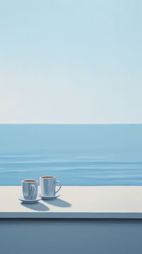 A two coffee cup on the window sill with sea background horizon nature drink. | premium image by rawpixel.com / Aum Blue Coffee Aesthetic, Coffee Iphone Wallpaper, Blue Beach Aesthetic, Coffee Aesthetic Wallpaper, Iphone Wallpaper Beach, Wallpaper Window, Soft Blue Aesthetic, Beach Wallpaper Iphone, Iphone Wallpaper Iphone