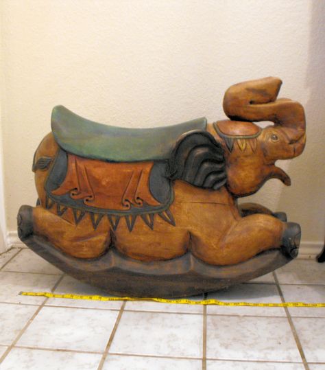 Solid Wooden Elephant Rocker | Collectors Weekly Elephant Rocker, Rocking Elephant, Pediatric Office, All About Elephants, Antique Elephant, Wood Elephant, Vintage Circus Elephant, Wooden Elephant, Big Ears