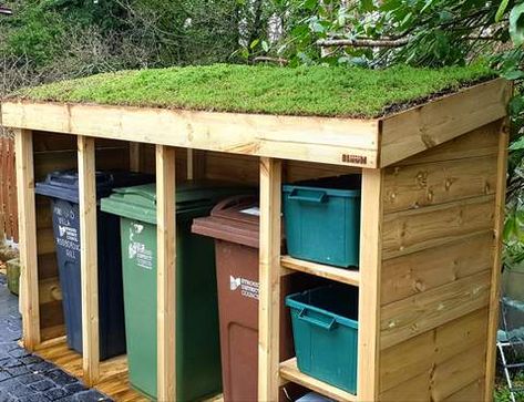 Large Bin Store, Bin And Recycling Storage, Garbage Cover Outdoor, Bin Stores Outdoor, Diy Recycle Bin Storage, Dustbin Storage Ideas Outdoor, Wheelie Bin Storage Ideas, Bin Storage Ideas, Bin Store Garden