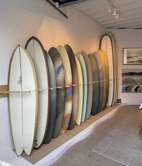 Surf Shop Interior, Surf Board Rack, Surfboard Wall Rack, Surfboard Resin, Surfboard Storage, Surfboard Rack, Longboard Design, Surf Room, Surfboard Shapes