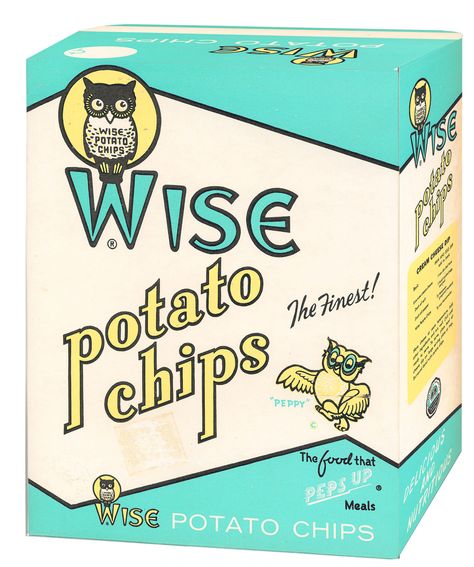 Vintage box of Wise Potato Chips. #Teal Wise Potato Chips, Teal Bag, Chips And Dip, Retro Food, Bag Illustration, Cream Cheese Dips, Vintage Packaging, Retro Recipes, Fruit Drinks