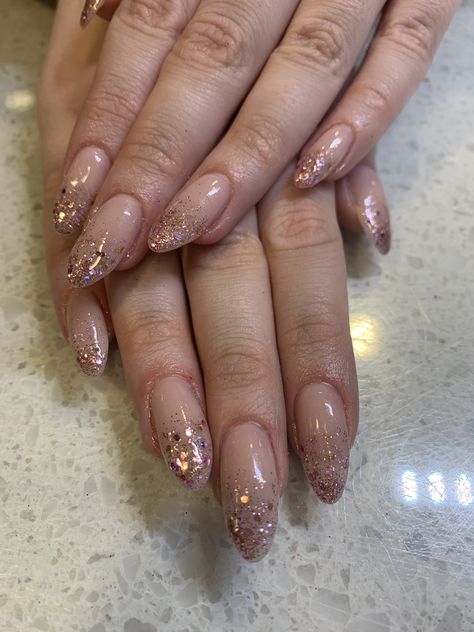 Ombre Sparkle Nails Almond, Glitter Ombre Nails Almond, Acrylic Nails With Glitter, Nails With Glitter, Glitter Nails Acrylic, Ombre Nails Glitter, Stripped Nails, Damaged Nails, Sparkle Nails