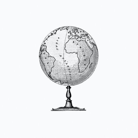 Vintage Victorian style atlas engraving. Original from the British Library. Digitally enhanced by rawpixel. | free image by rawpixel.com / The British Library (Source) Globe Black And White, World Map Sketch, Stand Illustration, Victorian Style Chair, Globe Illustration, Globe Stand, Globe Tattoos, Map Sketch, Globe Art