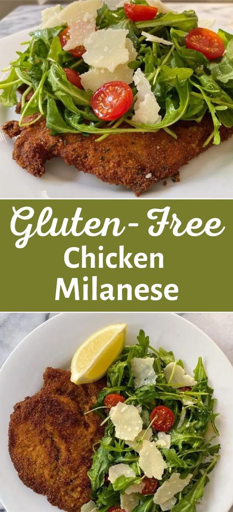 Gluten-Free Chicken Milanese – healthyGFfamily.com Crispy Breaded Chicken, Milanese Recipe, Chicken Milanese, Gluten Free Chicken Recipes, Gluten Free Dinner Easy, Dinner Rotation, Weekly Dinner, Clean Eating Chicken, Gluten Free Bread Crumbs