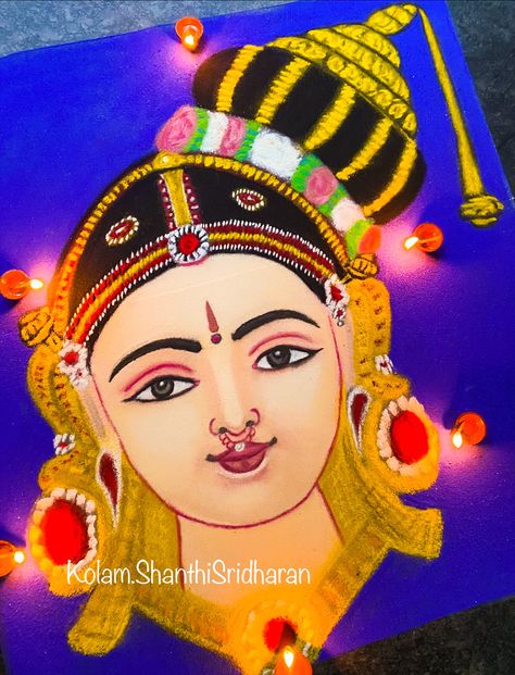 #shanthisridharankolam #rangoli #rangoliideas #rangoliart #drawing #kolam #portrait #portraitpage #painting #lakshmi #durga Lakshmi Narayan Rangoli, Rangoli For College Competition, Lakshmi Pujan Rangoli, Lakshmi Rangoli, Aari Drawing, Portrait Rangoli, Rangoli Competition, Navratri Decoration, Meenakshi Amman