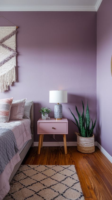 Want to create a room that feels both calm and chic? These 20+ purple bedroom refresh ideas will give your space a fresh, modern vibe. Save this pin for when you're ready to give your bedroom a makeover. Plum Purple Room, Bedroom Inspirations Purple, Purple Paint Colors Bedroom, Modern Purple Bedroom, Bedroom Colors Purple, Teal And White Bedroom, White And Purple Bedroom, Purple Bedroom Walls, Girls Room Paint Colors