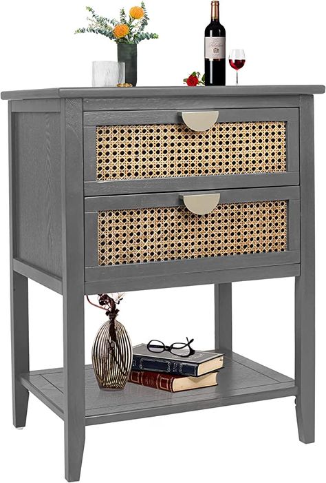 Bedside Table Grey, Gray Nightstand, Drawer Side Table, Shelf For Living Room, Wooden Nightstand, 2 Drawer Nightstand, Home Board, Gray Bedroom, Wood Nightstand