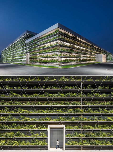 Green Factory Architecture, Food Factory Design, Architectural Masterpieces, Green Factory, Green House Design, Factory Architecture, Green Facade, Retail Interior Design, Eco Architecture