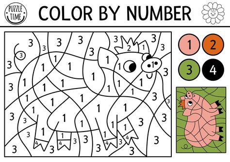 Scene Black And White, Scene Black, Number Activity, Counting Games, Number Activities, Animal Funny, Easy Coloring Pages, Color By Number, Country Scenes