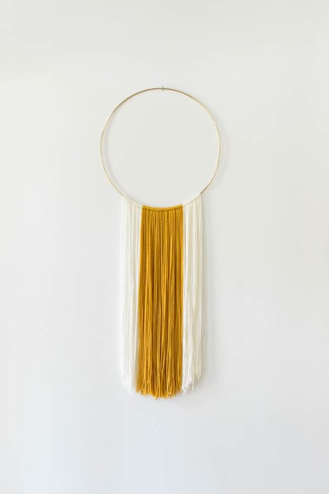 Mustard Yellow Ivory White Modern Bohemian Yarn Wall Hanging Embroidery Hoop Wall, Bohemian Wall Hanging, Yarn Wall Art, Weaving Wall Hanging, Pinterest Diy Crafts, Diy Yarn Crafts, Handmade Wall Decor, Diy Apartment Decor, Macrame Wall Hanging Diy