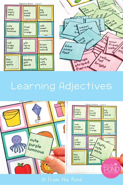 Adjectives Activities For First Grade, Adjective Games For Kids, Adjective Games Activities, English Class Activities, Adjectives Games, Adjectives Activity, Adjective Activities, Adjective Games, Adjectives Lesson