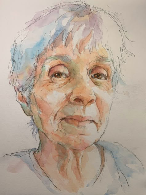 Pam Wenger Watercolors, Watercolor Pencil Portrait, Painting Faces Watercolor, Good Sketching Ideas, Watercolor Of People, Watercolour Portrait Easy, Water Colour People, Faces Watercolor, Portrait Watercolour