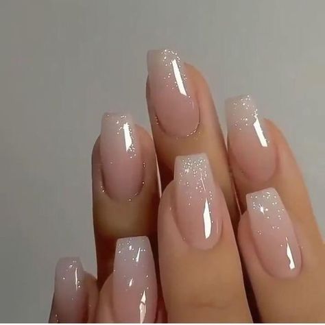 Graduation Nails Coffin Short, Wedding Nails Sparkle Ombre, Bridal Short Nails Wedding, Short Work Appropriate Nails, Subtle Nails Short, Decent Nails Simple, Sheer Gel Nails With Design, Subtle Wedding Nails For Bride, Nails For Bridesmaids Wedding