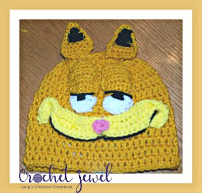 Crochet Garfield Hat Garfield Hat, Crochet Garfield, Crochet Character Hats, Crochet Kids Hats, Creative Creations, Crocheted Hats, Crocheted Hat, Crochet Knit Hat, Crochet Hats Free Pattern