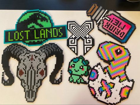 Lost Land Perler, Perler Bead Rave Patterns, Slander Perler Pattern, Lost Lands Perler Pattern, Perler Ideas Rave, Lost Lands Kandi, Edc Perler Bead Patterns, Moth Perler Bead Patterns, Perler Bead Patterns Edm