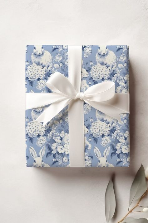 Wrapping Paper Blue Toile Bunny Gift Wrap Spring Wrap Illustration Colorful Wrapping Paper Gift Wrap for Him Preppy Wrapping Birthday Wrap - Etsy Birthday Giftwrap, Pretty Presents Wrapping, Blue Gift Wrapping, Gift Wrapping Birthday, Navy Blue Gift Wrapping Ideas, Birthday Wrapping Ideas, Floral Gift Wrapping Paper, Pastel Wrapping Paper, Blue Christmas Wrapping Paper