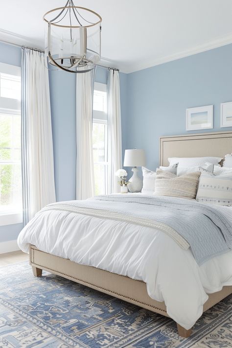 130+ Serene Coastal Bedroom Decor Ideas Light Blue Rooms, Coastal Cottage Bedroom, Light Blue Bedroom, Blue Gray Bedroom, Blue Bedroom Walls, Pastel Bedroom, Coastal Bedroom Decorating, Coastal Bedroom, Bedroom Color Schemes