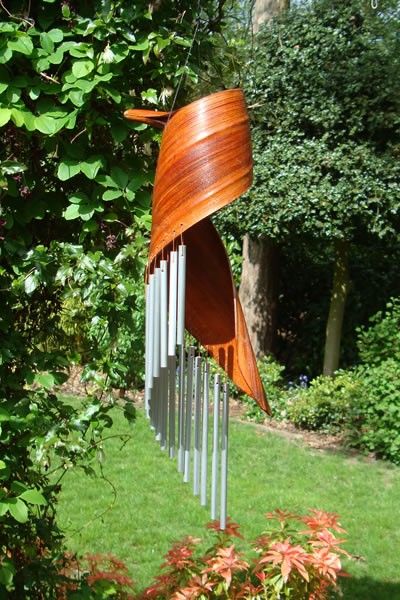 Calyx Spiral Wind Chime - beautiful banana leaf chime Wind Charms, Waiting Shed, Outdoor Musical Instruments, Wind Charm, Bell Chimes, Palm Tree Crafts, Tubular Bells, Make Wind Chimes, Arts Project