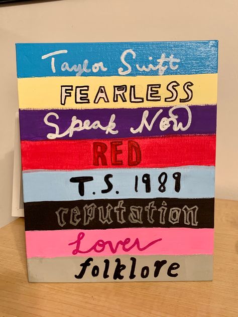 Painted this for one of my swiftie friends for Christmas! #taylorswift #swiftie #painting #taylorswifteras #fearless #speaknow #red #1989 #reputation #lover #folklore Taylor Swift Album Painting Ideas, 1989 Taylor Swift Painting Ideas, Easy Paintings Taylor Swift, Cute Taylor Swift Painting Ideas, Taylor Swift Art Painting Easy, Cute Things To Paint On A Big Canvas, Taylor Swift Lover Painting Ideas, Taylor Swift Era Painting, Easy Taylor Swift Painting Ideas