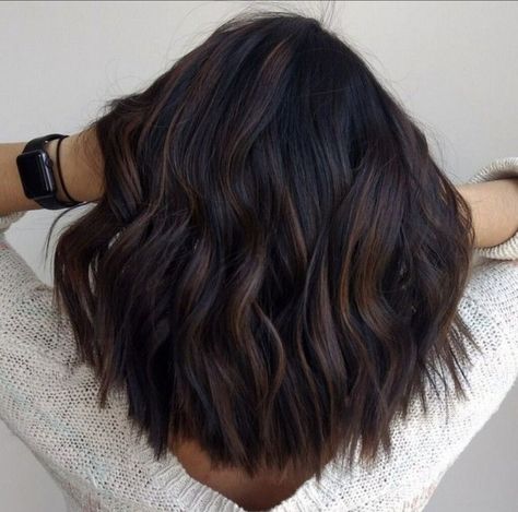 Dark Red Hair Color Balayage, Dark Hair With Ombre Balayage, Dark Black Hair Styles, Level 3 Hair With Balayage, Two Tone Brunette Hair Dark, Dark Brown Hair Balayage Short Straight, Fall Hair 2023 Dark, Fall 2023 Mid Length Hair, Dark Brown Hair With Darker Highlights