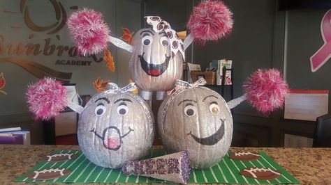 Team Pumpkin Decorating Ideas, Dance Pumpkin Ideas, Cheerleader Pumpkin Decorating, Cheerleader Pumpkin Ideas, Cheerleader Pumpkin, Cheer Pumpkin, Pumkin Decoration, Class Mom, Pumpkin Patch Party