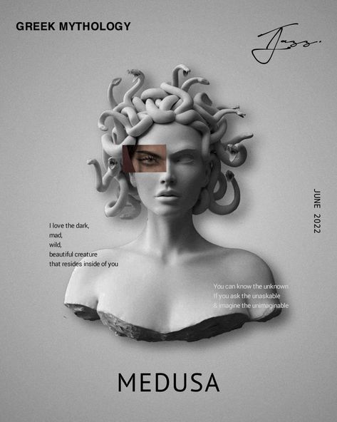 Greek God Graphic Design, Greek Design Graphic, Greek Mythology Graphic Design, Mythology Graphic Design, Greek Poster Design, Greek Branding, Modern Greek Gods, Medusa Poster, Greek Mythology Wallpaper