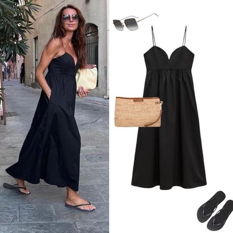 Black Linen Dress Outfit, Greece Clothes, Maxi Dress Outfit Casual, Linen Dress Outfit, Maxi Dress Outfit Summer, Hamptons Outfit, Edgy Bohemian, Minimal Chic Style, Greece Outfit