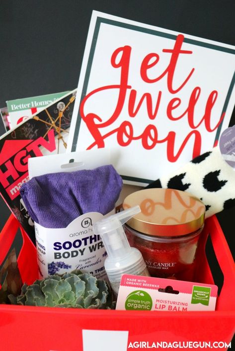 get well soon gift basket - A girl and a glue gun Get Well Soon Gift Basket, Get Well Soon Basket, Get Well Baskets, Welcome Basket, Hamper Gift Basket, Girl Gift Baskets, Gift Baskets For Women, Hospital Gifts, Simple Organic