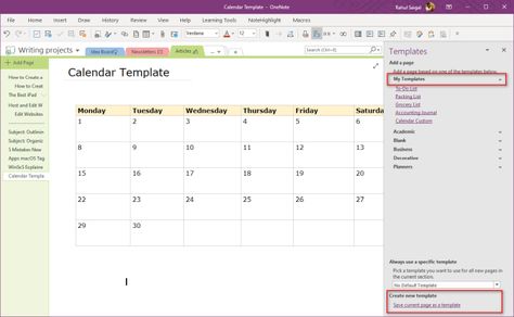 How to Create a OneNote Calendar Template Microsoft Onenote Templates, Onenote Calendar, Time Management Work, Onenote Template, Cleaning Checklist Template, One Note Microsoft, Make A Calendar, Create A Calendar, Free Calendar Template