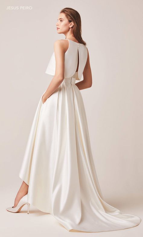 Serving Up Sophistication: Jesus Peiro Wedding Dresses High Low Wedding Dresses, Wedding Dresses High Low, Wedding Dress Prices, Jesus Peiro, Two Piece Wedding Dress, Wedding Gowns With Sleeves, Wedding Dress Champagne, Ruffle Wedding Dress, Bridal Separates