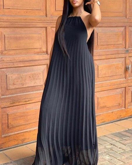 Chic Me | Women's Clothing, Dresses, Maxi Dresses $0.00 Black Floor Length Dress, Floor Length Dress, Chiffon Fashion, Bodycon Maxi Dresses, Pleated Maxi Dress, Chiffon Skirt, Dresses Evening, Trend Fashion, Floor Length Dresses