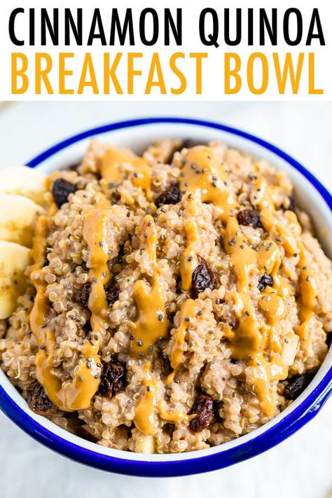 Have quinoa for breakfast with this easy cinnamon raisin quinoa breakfast bowl. It's vegan, gluten-free and the quinoa packs in a good amount of protein. #eatingbirdfood Protein Based Breakfast, Overnight Quinoa Breakfast, Breakfast Quinoa Recipes, Quinoa For Breakfast, Overnight Quinoa, Cinnamon Quinoa, Quinoa Recipes Breakfast, Quinoa Recipes Easy, Breakfast Quinoa