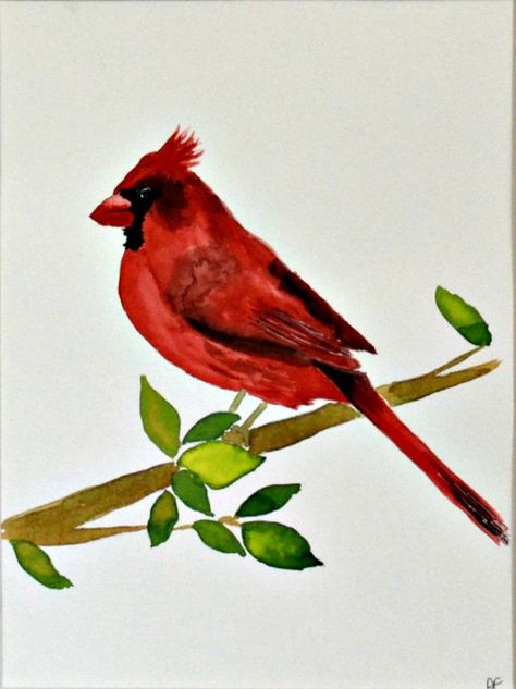 Cardinal watercolor painting 9x12, bird lover art original watercolor Red Bird Watercolor, Cardinal Watercolor Painting, Cardinal On A Branch, Cardinal Watercolor, Watercolor Wildlife, Branch Watercolor, Wildlife Wall Art, Let's Make Art, Bird Watercolor Paintings