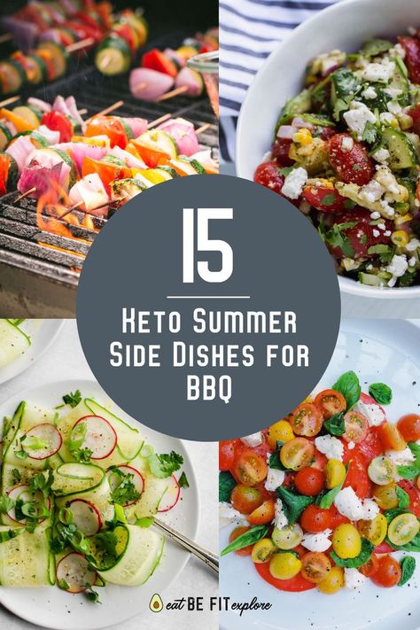 Graphic with 4 images of side dishes and the title "15 Keto Summer Side Dishes for BBQ" Summer Side Dishes For Bbq, Bbq Parties, Keto Side, Side Dishes For Bbq, Summer Rolls, Summer Side Dishes, Keto Side Dishes, Keto Lifestyle, Summer Celebration