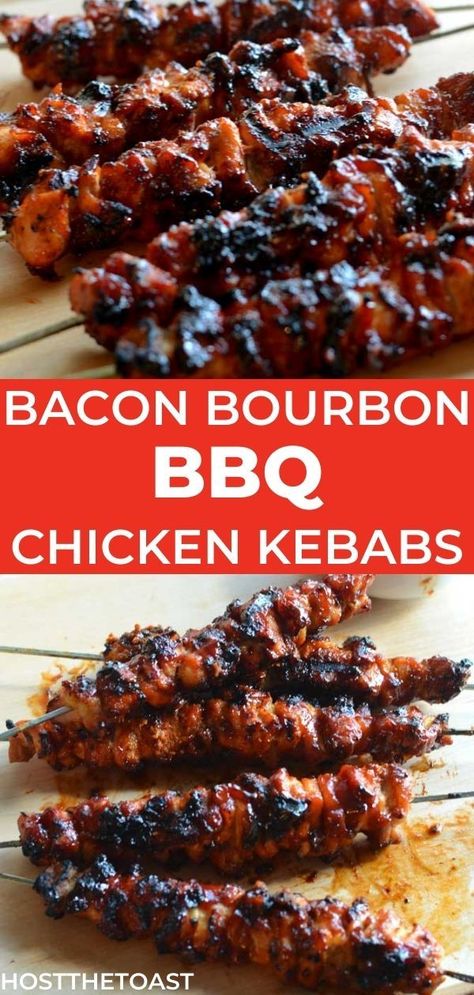 Chicken Kabobs On The Grill, Bbq Chicken Kabobs, Kabobs On The Grill, Bacon Bbq Chicken, Wings Spicy, Bourbon Bacon, Grilled Kabob Recipes, Chicken Kabob Recipes, Grilled Chicken Kabobs