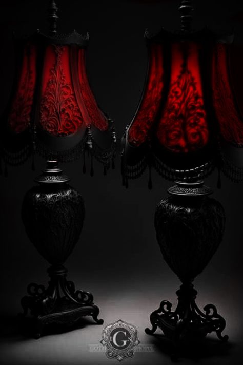 Goth Couch, Victorian Homestead, Goth Bedroom Decor, Gothic Lamp, Goth House, Goth Houses, Red Goth, Goth Bedroom, Goth Stuff