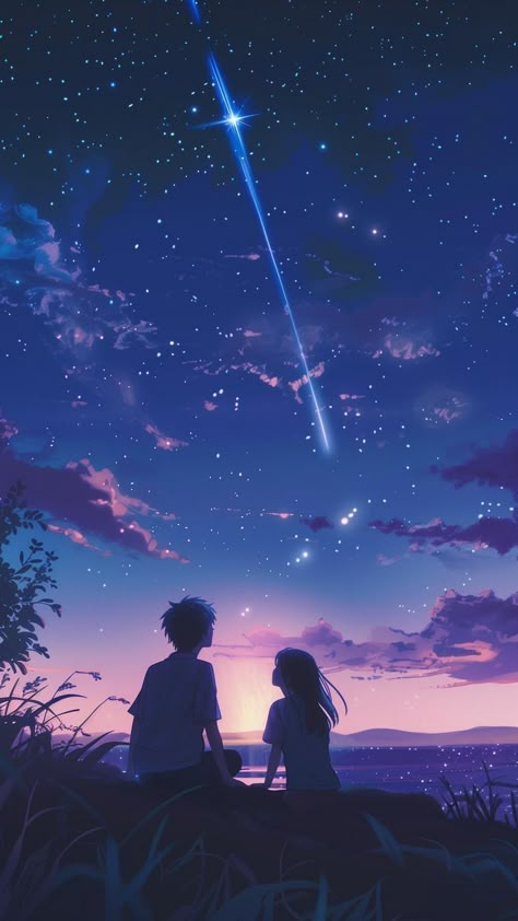 Lofi Couple Aesthetic, Couple Stargazing, Beautiful Anime Art, Sky Anime, Characters From Movies, Cute Blue Wallpaper, Dreamy Artwork, Love Background Images, Popular Characters