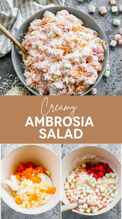 Creamy Easter Ambrosia Fruit Salad with mixed fruit, perfect for Easter brunch. Best Ambrosia Salad, Salad For Easter, Fruit Salad With Cream, Ambrosia Salad Recipe, Easter Salad, Ambrosia Fruit Salad, Sweet Dressing, Fruit Salad Recipe, Tastes Better From Scratch