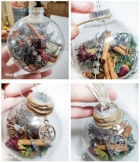 WitchBalls_Suzanne Lemmon_ The Witch and the Goddess-4 Witch Ornaments Diy, Witch Balls Diy Christmas Ornament, Witches Ball Diy How To Make, Witch Balls Diy Yule, Witch Balls Protection Diy, Positive Spells, Witchy Home Aesthetic, Magical Crafts, Altered Jars