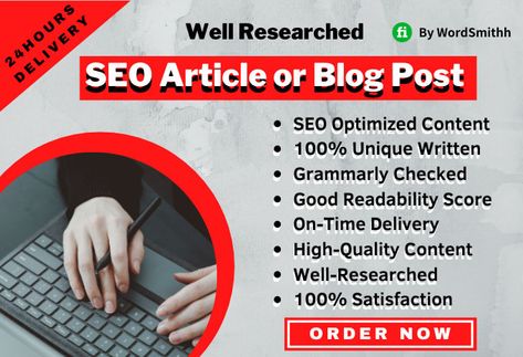 For only $10, wordsmithh will write well researched SEO article or blog post. | Do you need a high-quality, unique SEO optimized article that will quickly rank in search engine?I am a professional content writer and blogger with over | On Fiverr Website Content Writing, Writing Posters, Grammar Check, Seo Blog, Content Writer, Seo Keywords, Blog Seo, Website Content, Quality Content