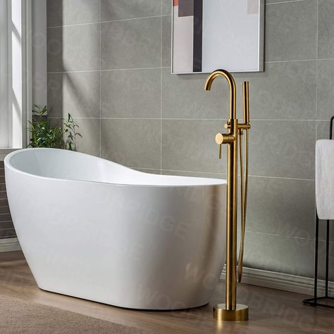 Amazon.com: WOODBRIDGE F0007-BGRD Faucet, Brushed Gold : Everything Else Free Standing Bathtub Faucet, Free Standing Tub Faucet, Floating Tub, Brushed Gold Bathroom, Stand Alone Bathtubs, Freestanding Bathtub Faucet, Gold Faucet, Freestanding Tub Faucet, Gold Everything